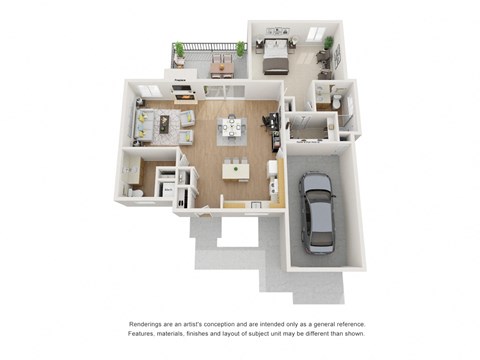 Floor plan for 1 bed, 1.5 baths, 1269 sqft
